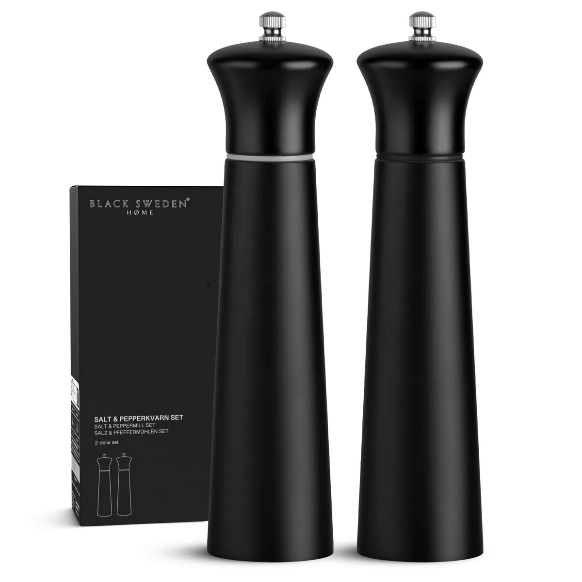 Black Sweden Home Macina Sale e Pepe in Legno - Set Sale e Pepe Elegante - Macinino per Pepe con Design Nero e Nero - Macina Spezie in Ceramica - Nordic Style - Perfetto per Tavola Moderna