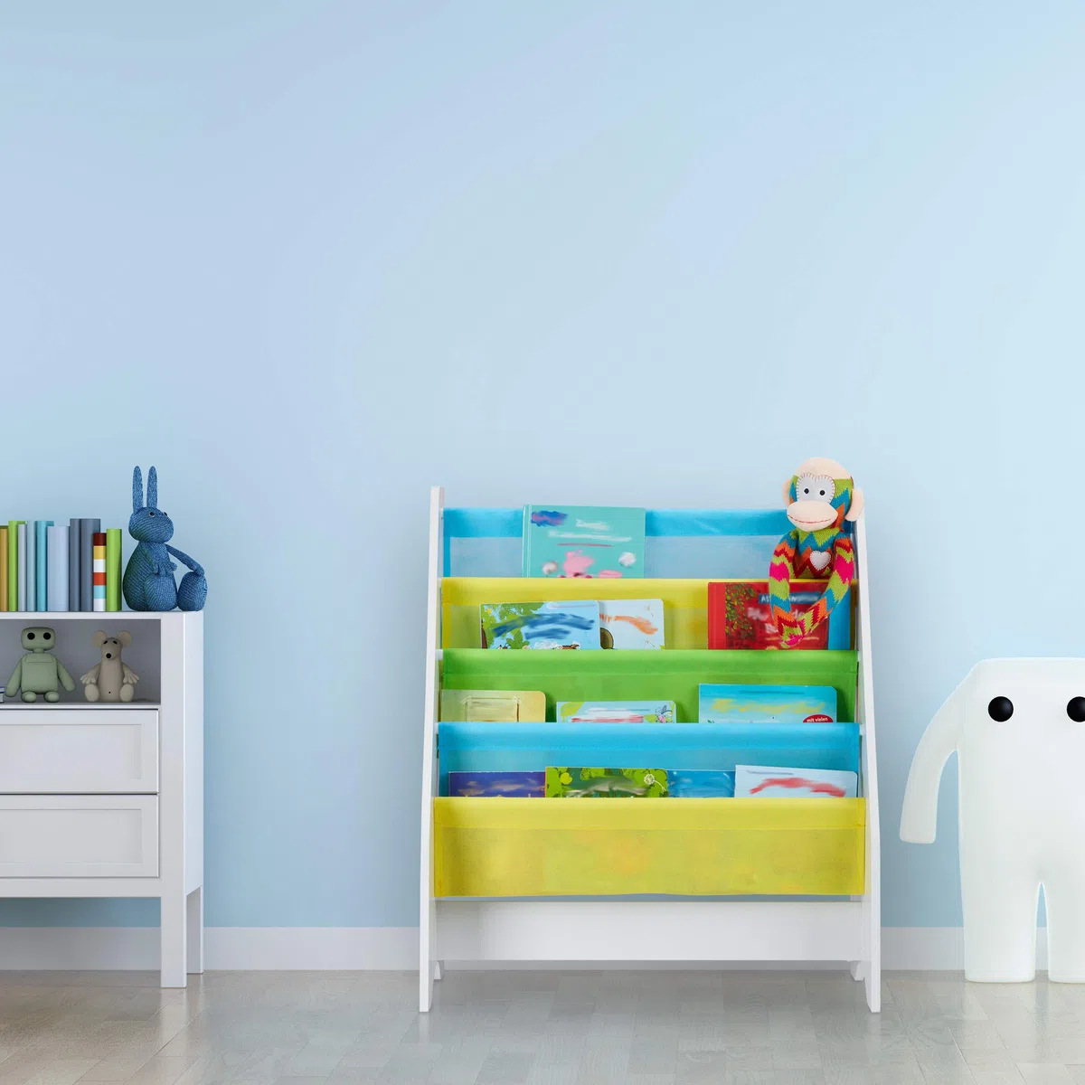 Relaxdays Scaffale Libreria Bambini, 4 Scomparti,Immagini di una Sirena, Bimbi, Dimensioni HLP: 71x62x29 cm, Colorato