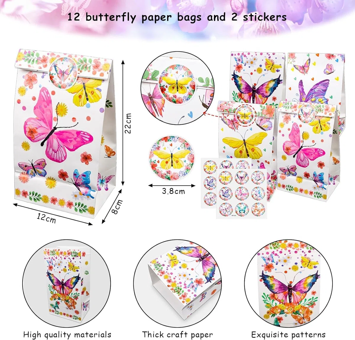 Set di Articoli per Feste con Farfalle, 48 Pezzi per Feste di Compleanno Bambini, Sacchetti Regalo con Farfalle, Braccialetti Snap, Portachiavi, Adesivi, Regali per Feste di Compleanno