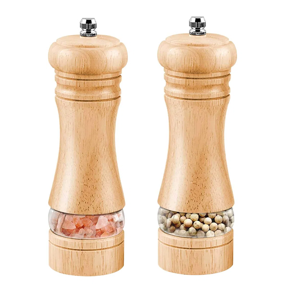 Set Macina Sale e Pepe in Legno, Macinino Manuale per Pepe e Sale, 2pcs Macinapepe per Spezie in Legno di Quercia, Macinapepe Macinasale Manuale con Meccanismo di Macinazione in Ceramica