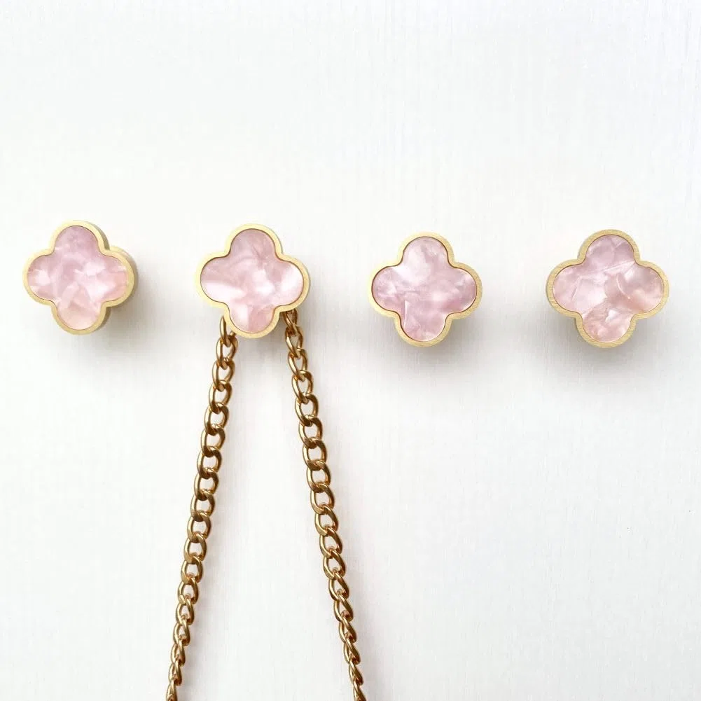 Ganci decorativi da parete in ottone massiccio, ganci a vite per cappotti, zaini, borse, ganci da parete in oro champagne fantasia (rosa fiorito) (confezione da 4)