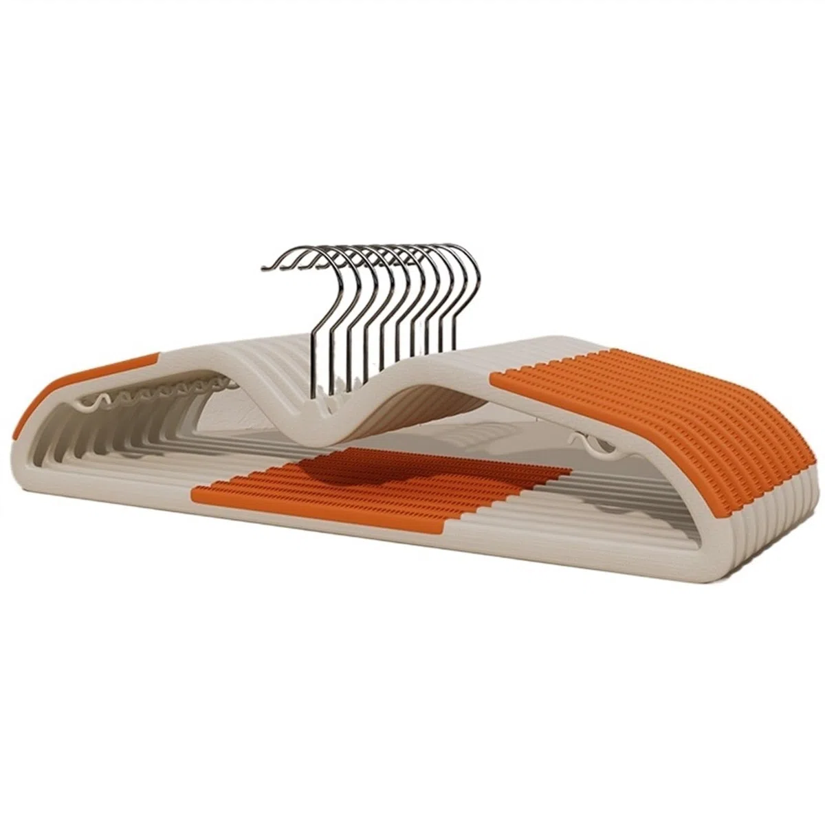 Appendiabiti a collo corto in plastica audace e senza cuciture da 10 pezzi, appendiabiti a doppio scopo asciutto e bagnato, appendiabiti, supporto(Orange)