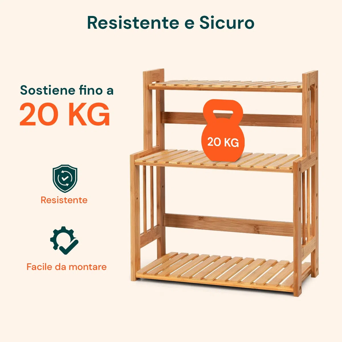 Avilia Scaffale Bambù 3 Ripiani 42x18x53cm – Organizer Multiuso Salvaspazio, Capacità 20kg – Scaffale Stabile ed Ecologico, Facile da Montare – per Bagno, Cucina o Ufficio