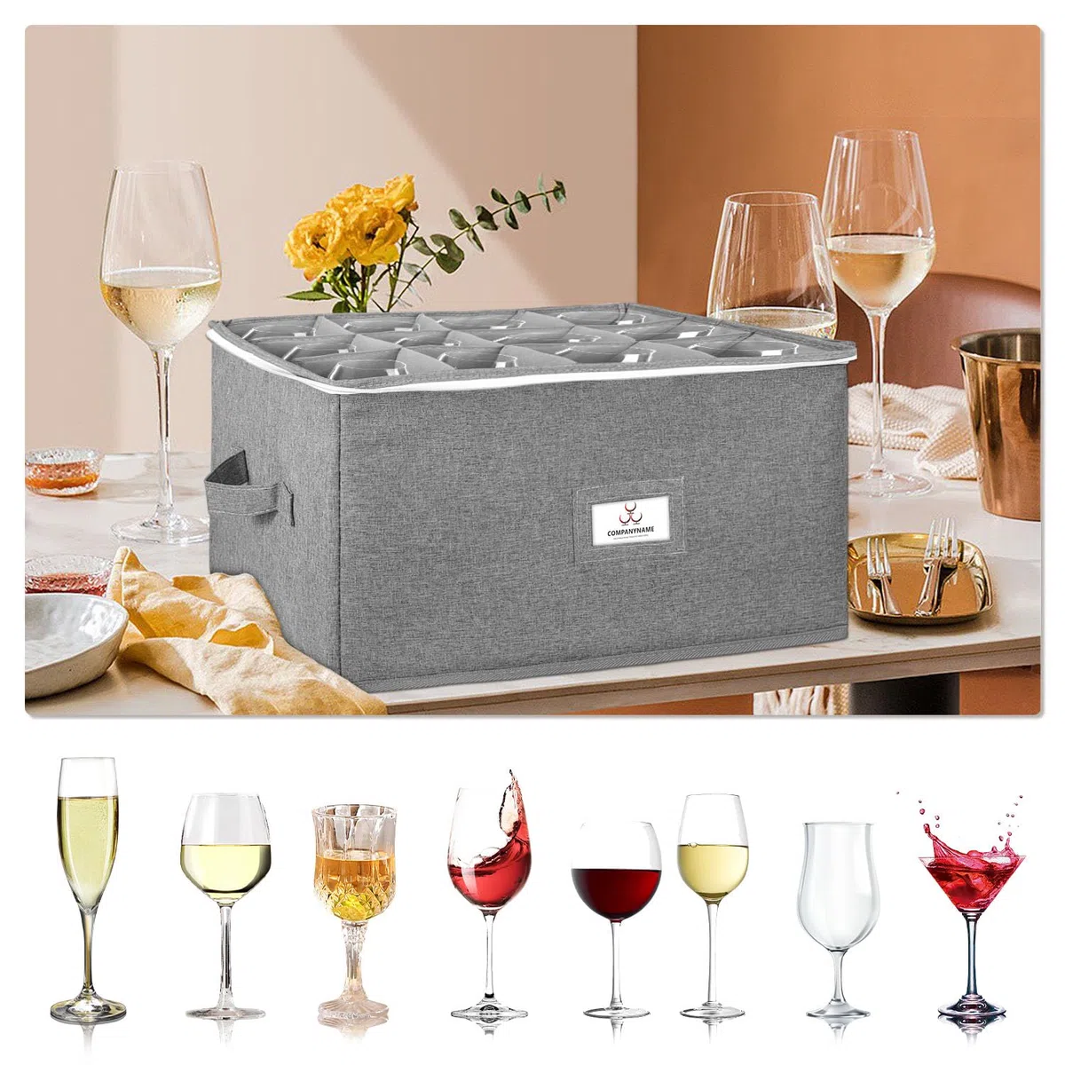 Vino Portabicchieri Scatole Trasloco, Impilabile Porta Calici con Partizione, Impilabileporta Bicchieri per 12 Bicchieri da Vino, Flute da Champagne, Guscio Rigido con Finestra per Etichett