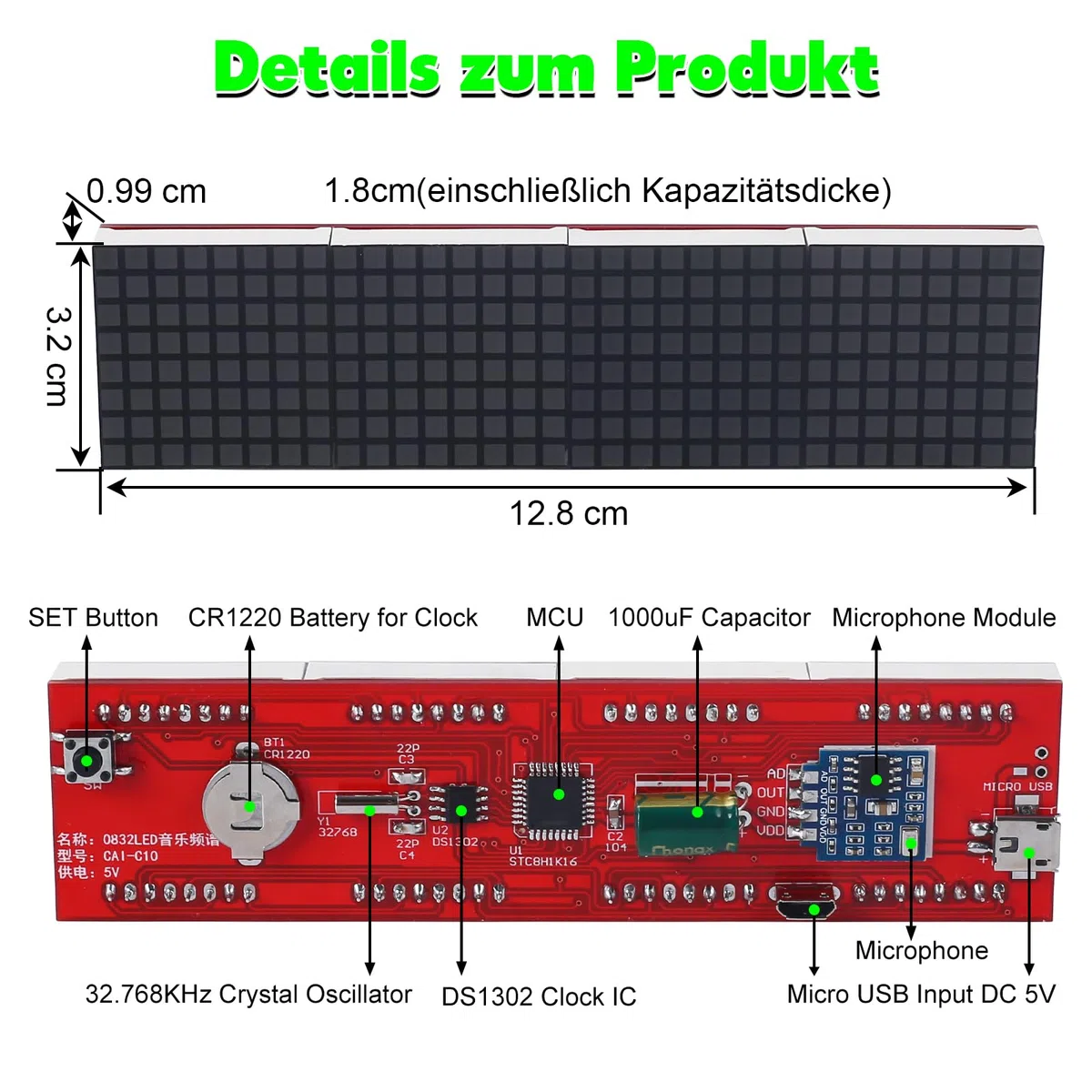 PEMENOL Kit Elettronico Orologio Digitale Fai Da Te Con 18 LED Lampeggianti, Porta Di Ricarica USB, Kit Di Saldatura Per Studenti E Principianti Che Imparano A Saldare