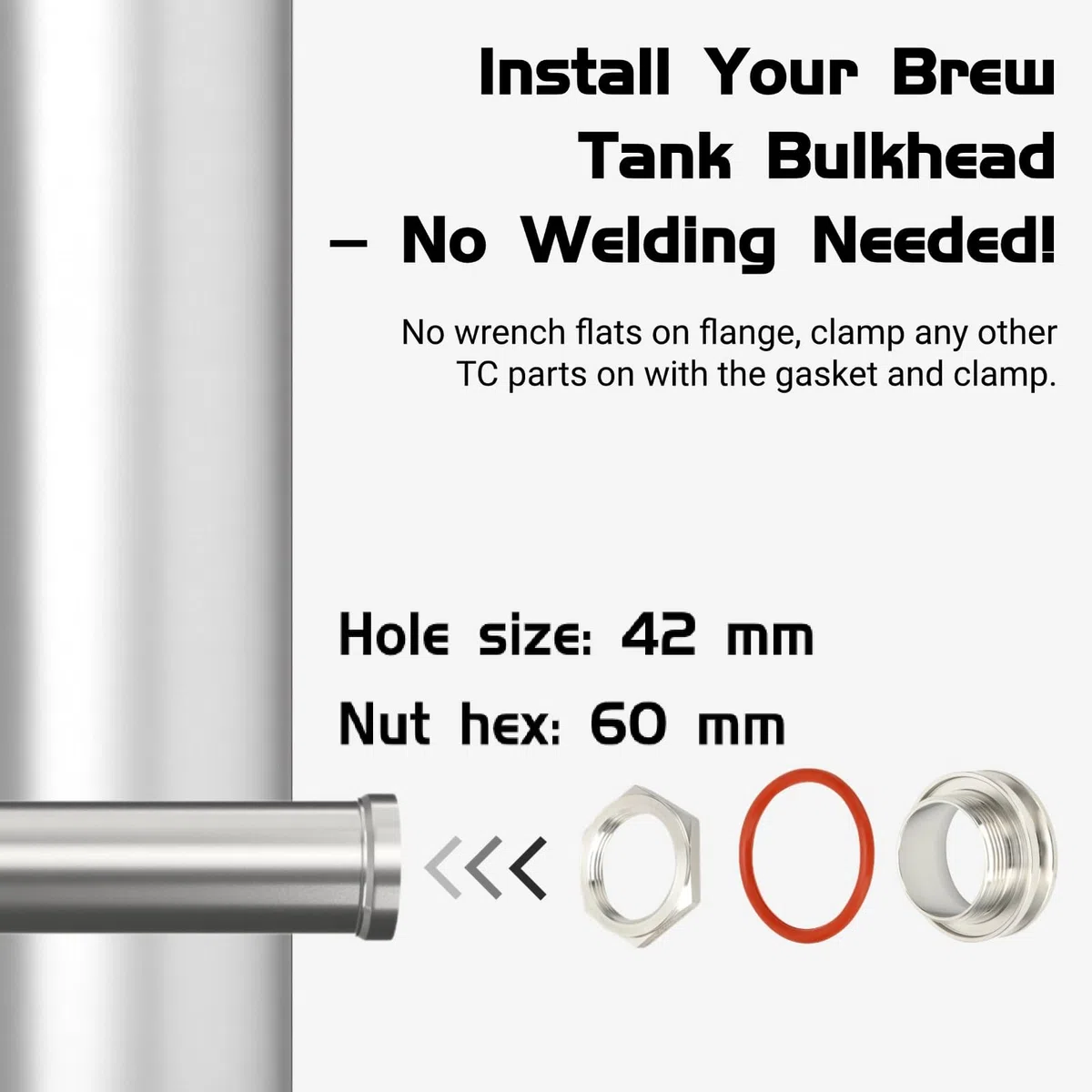 Raccordi per Paratia Senza Saldature Tri Clamp da 2" Paratia per Bollitore Homebrew iniaio Inossidabile per Set di Adattatori Tri Clamp Attrezzatura per La Produzione di Birra