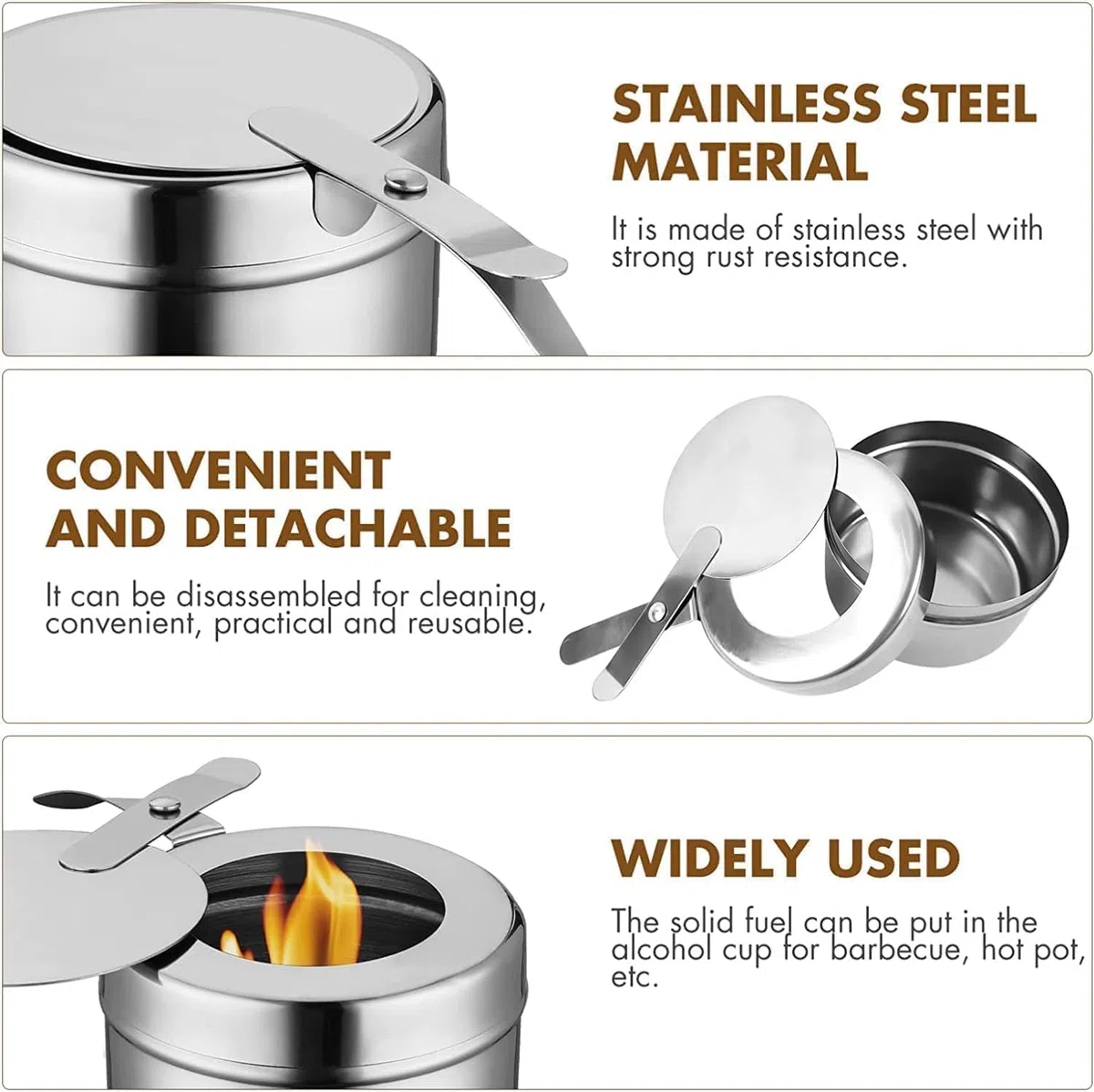 8 Pezzi Contenitore per Pasta Combustibile per Fonduta, Scaldavivande per Chafing Dish in Acciaio Inox, con Regolatore di Fiamma Fuel Holder, Cucina ad Alcool per Hotpot, Drypot