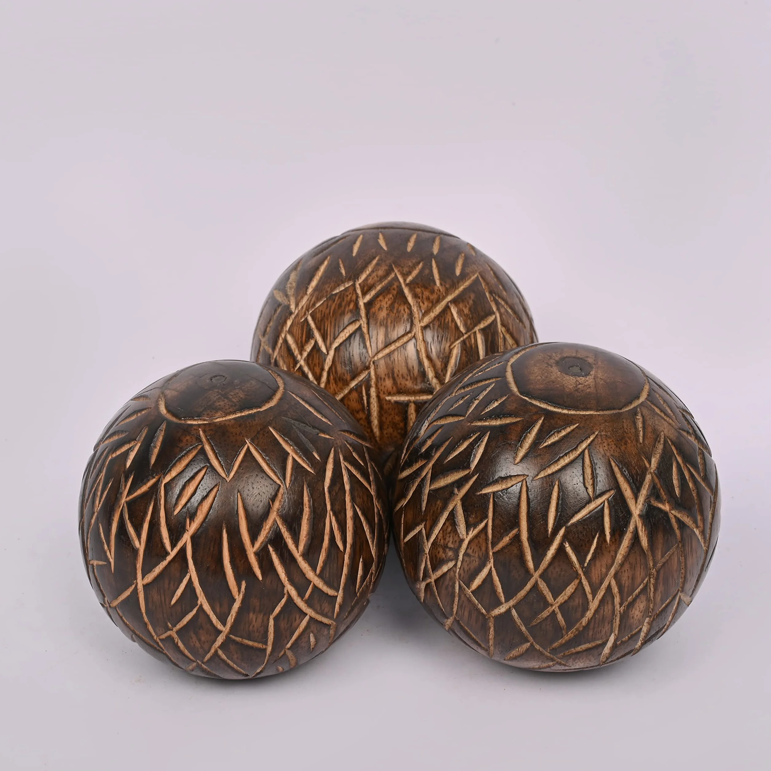 Samhita Set di 3 palline rotonde decorative in legno di mango per la decorazione della casa, per soggiorno, camera da letto, cucina, bagno, ufficio.