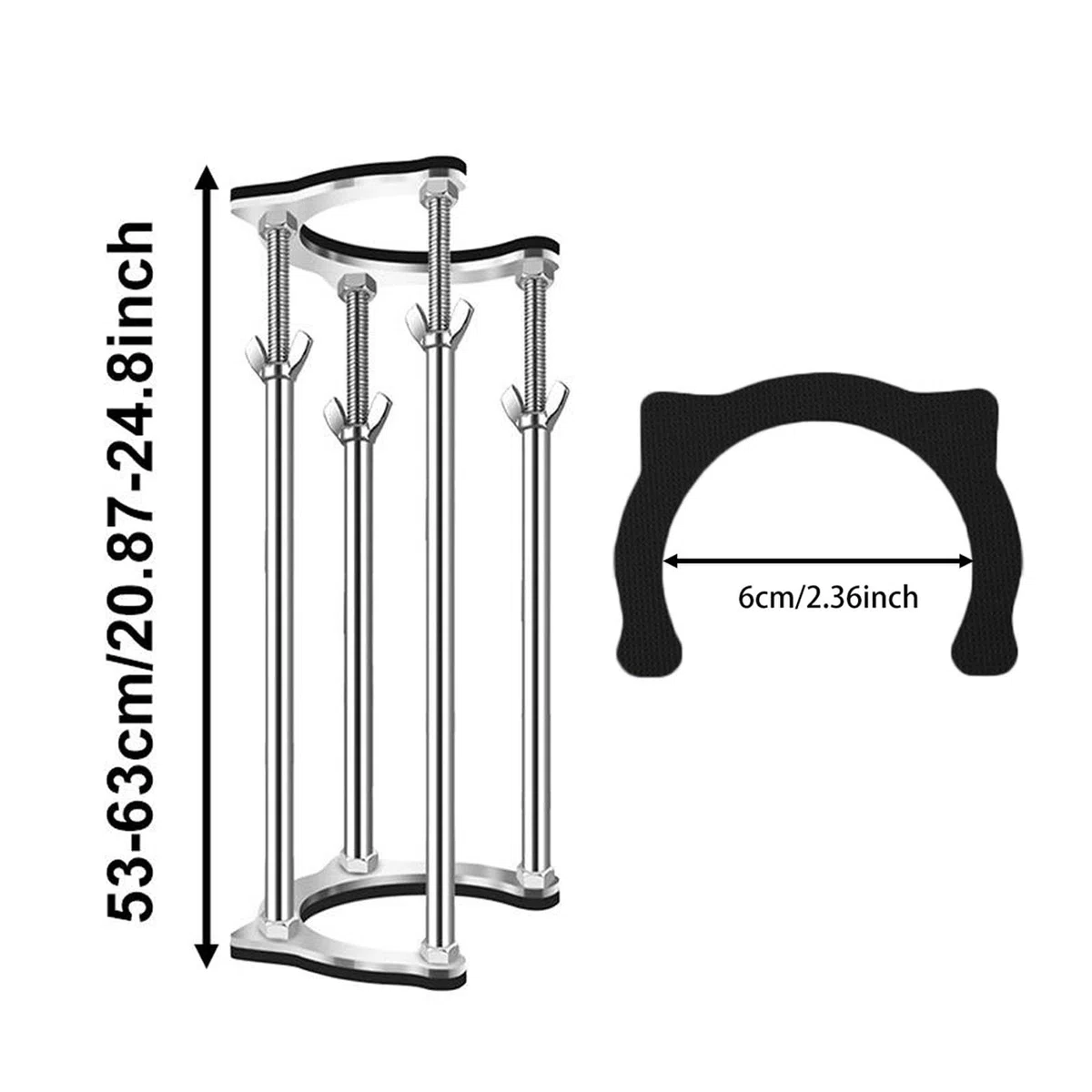 perfk Supporto Regolabile sottolavello Resistente per Accessori per WC, Installazione Rapida con 4 aste in Acciaio, Diametro Interno 6 cm, da 53 Cm a 63 Cm