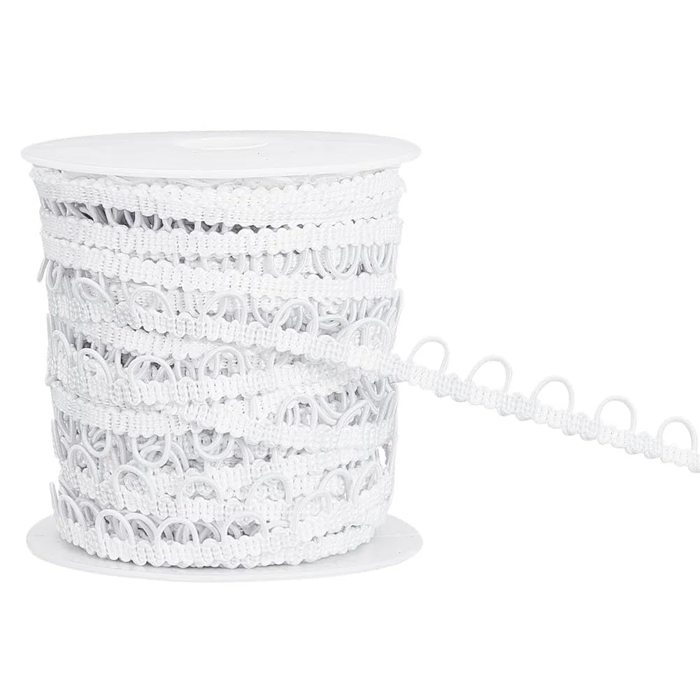 BENECREAT 22,5 m di nastro intrecciato in nylon con asole elastiche, cordino bianco con bottoni per corsetti, cordino elastico con bottoni per abiti da sposa, decorazioni per costumi e cucito, 12 mm