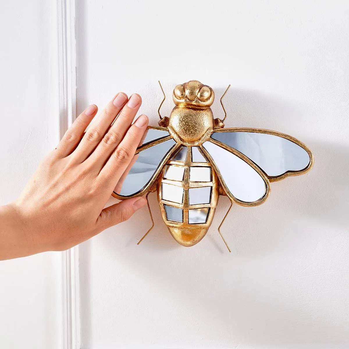 Decorazione da parete a specchio a forma di libellula dorata, decorazione da parete con libellule fatte a mano, decorazione creativa in vetro a specchio, perfetta per case a tema vittoriano ed europeo