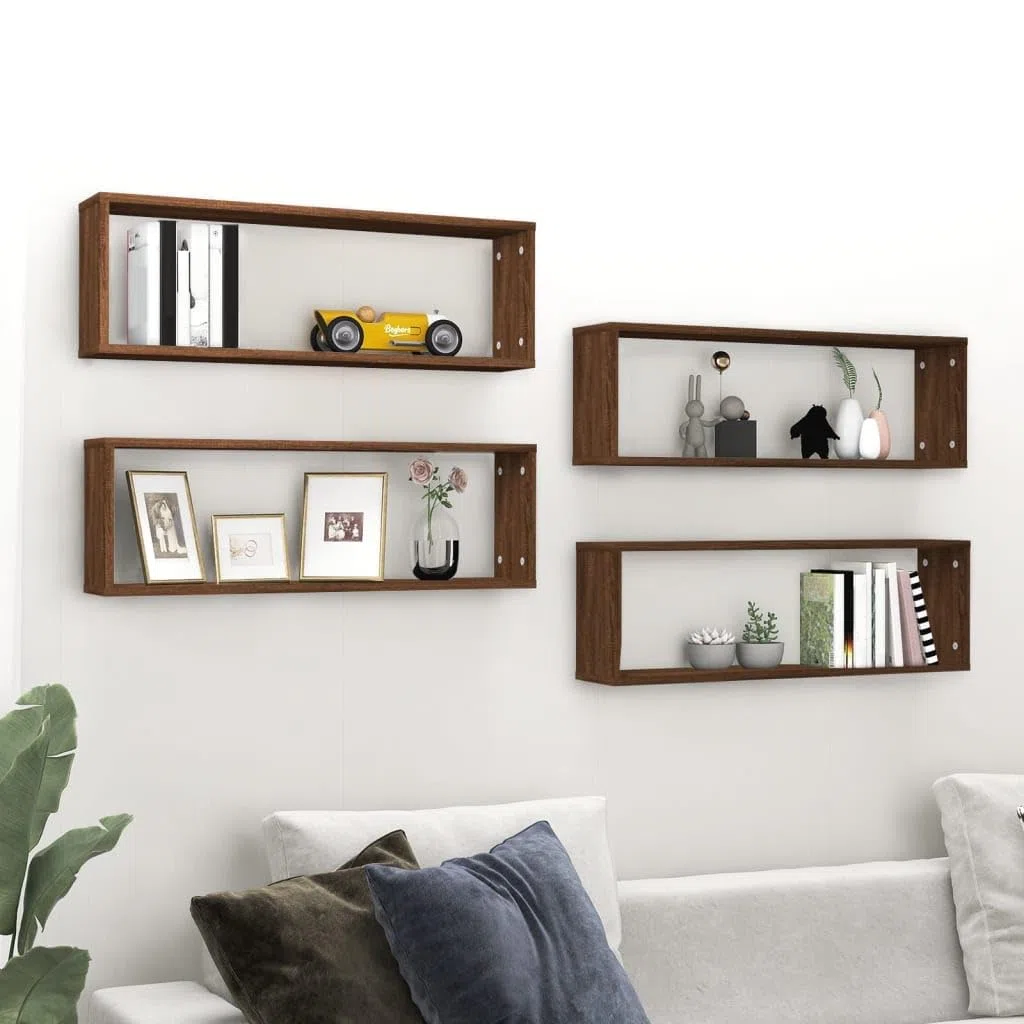 Generico Mensole Muro Cubo 4 Rovere Marrone 80x15x26,5 Legno Multistrato,Scaffalature,Scaffali e mensole per pareti-815922