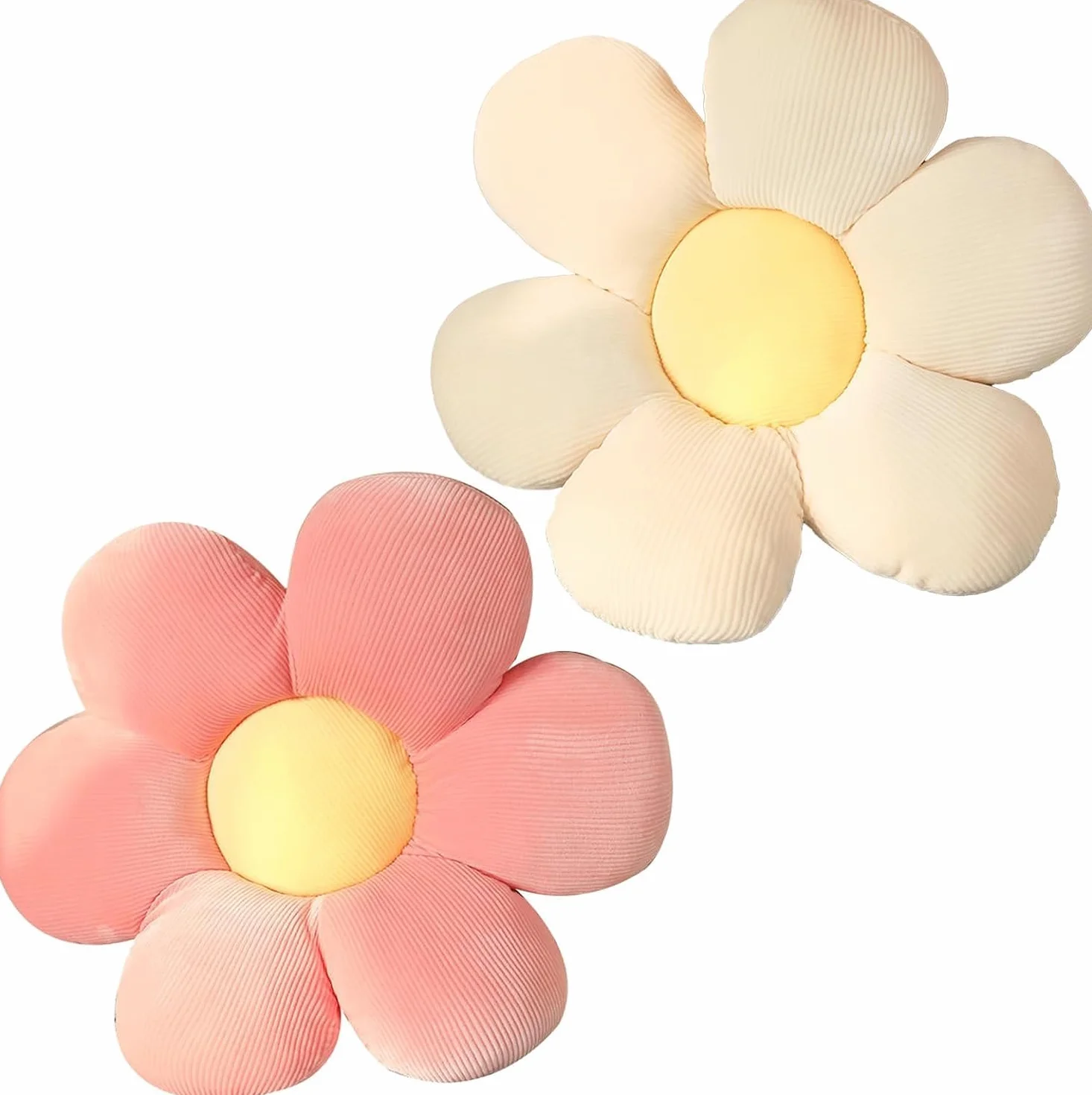 2 Pezzi Cuscini di Fiori 40x40cm Cuscino a Forma di Fiore Cuscini da Pavimento Fiore Carino Morbido Cuscino a Petali per Casa Divano Auto (Rosa e Bianco)