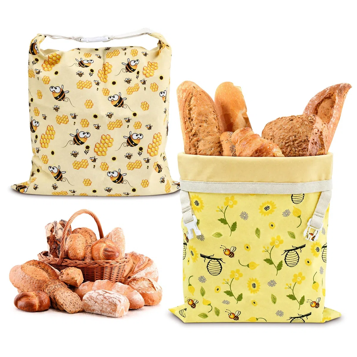 Sacchetti per il pane di cera d'api, 43×33 cm sacchetti di cotone rivestiti in cera d'api naturale, Borsa in cotone per conservare pane fatto in casa e prodotti da forno (confezione da 2)
