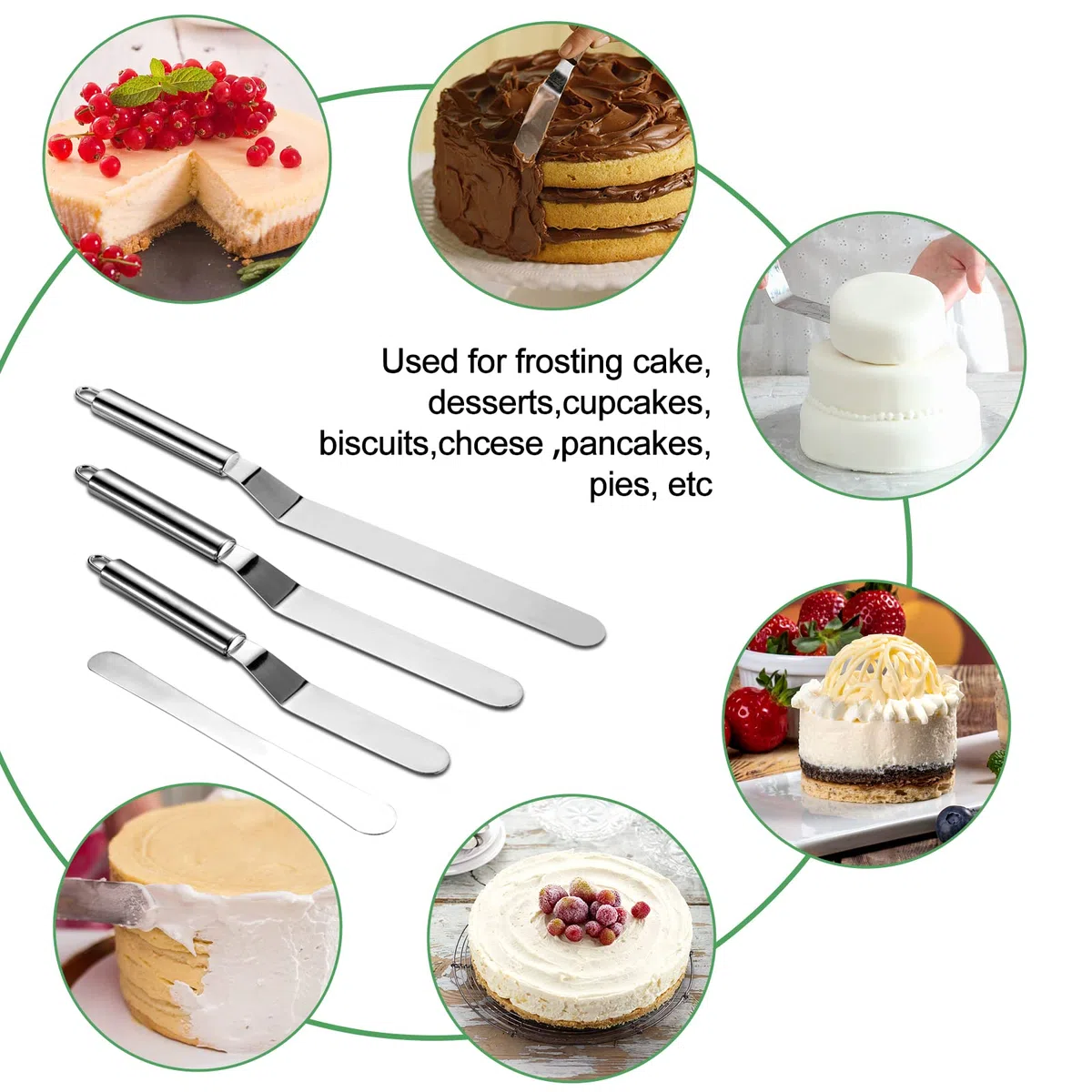 Vinabo Set Spatola Cucina 4 Pezzi, Angolato Glassa Spatole in Acciaio Inox, Spatola per Dolci Torte per Glassare Torte, Cupcake e Pasticcini,Cuoco Decorare Torte Spatola per Glassa