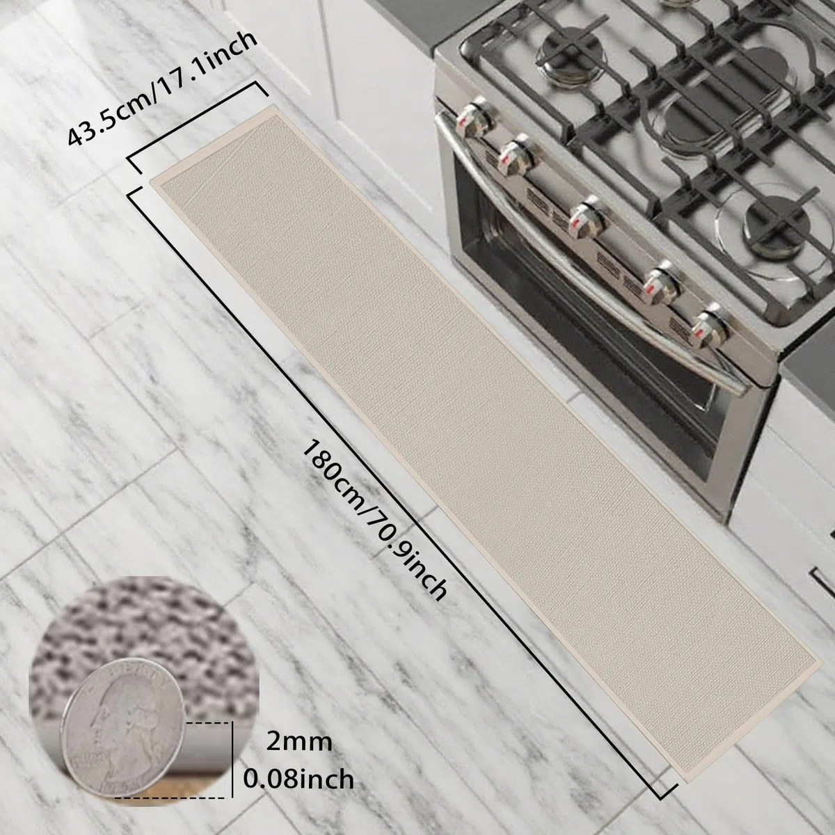 Tappeto da cucina lavabile antiscivolo per cucina, corridoio e lavanderia, assorbente, facile da pulire, tappeto per cucina e corridoio, per esterni, 43,5 x 180 cm (beige)