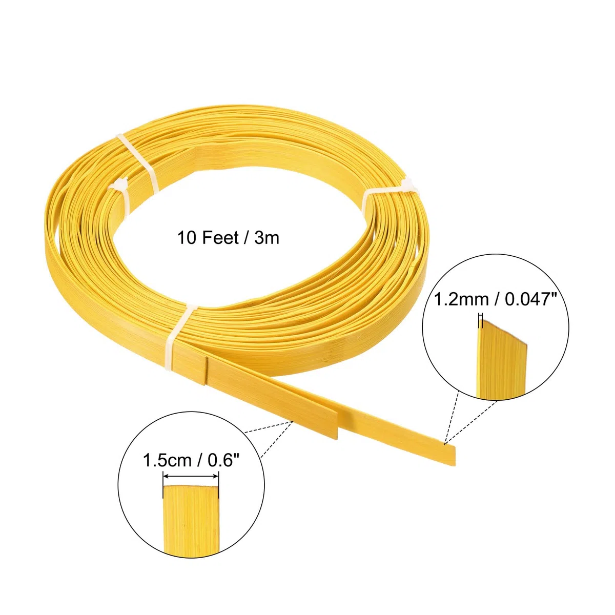 QUARKZMAN 3 Strisce Bambù Per Intreccio 10 Ft X 0.6" Strisce Per Artigianato Superficie Liscia Strisce Piatte Canna Per Intreccio Cesti Vimini Per Fai Da Te Artigianato (Giallo)