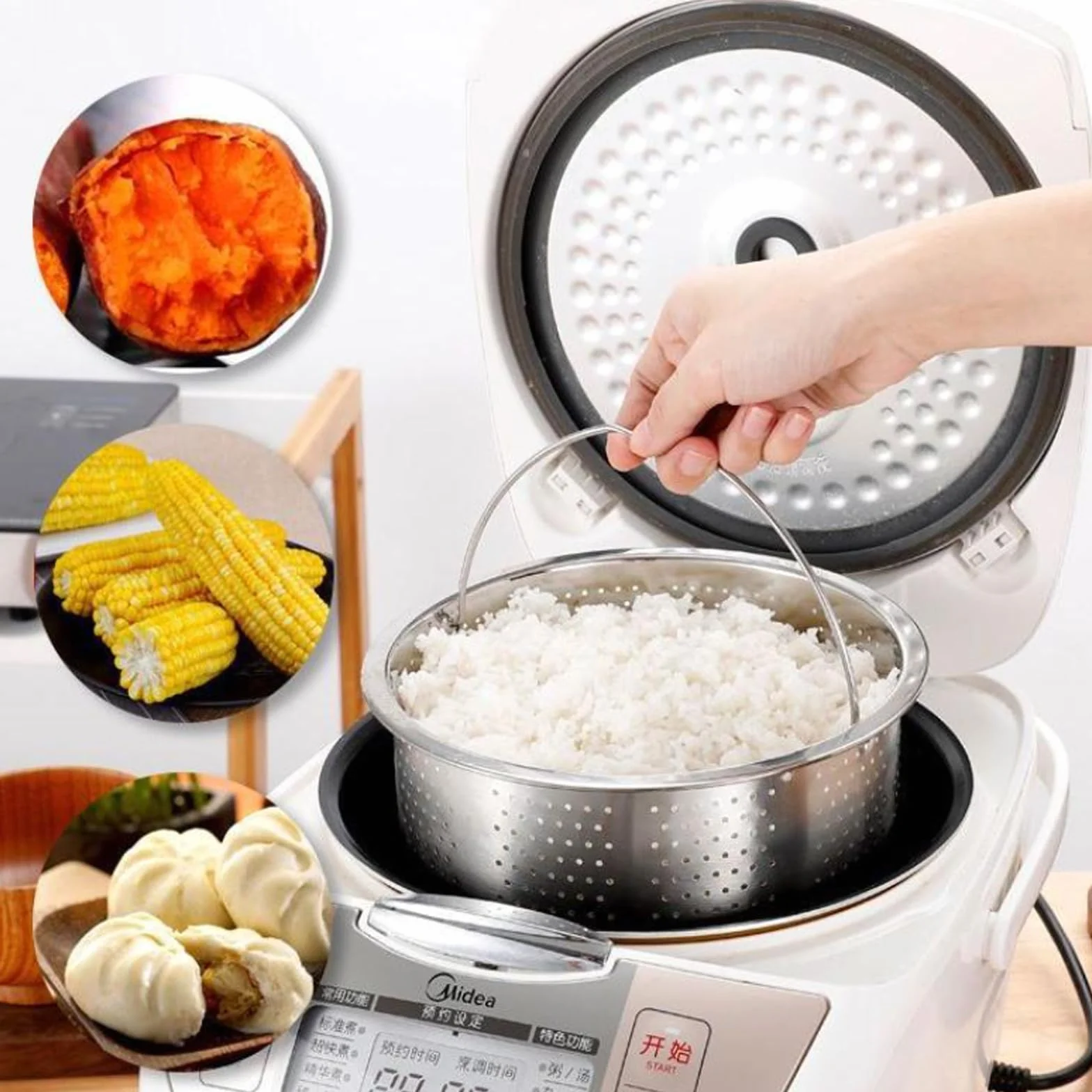 Inserto per cestello a vapore, in acciaio inox, per pentole, inserto a vapore, pentola con manico, per stufare verdure, frutta e uova (rotondo 20 cm)