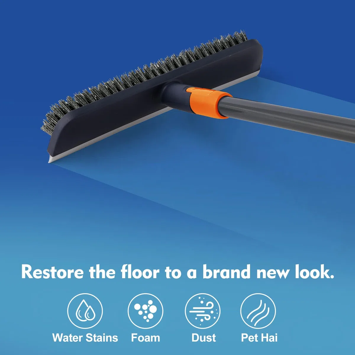 CLEANHOME Detergente per piastrelle e spazzola 2 in 1, manico telescopico 150 cm