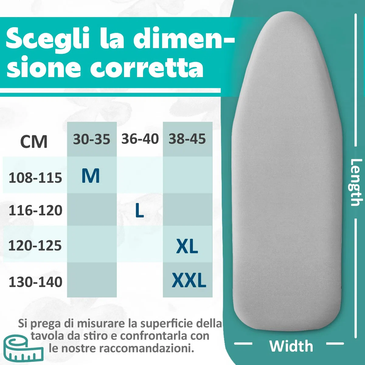 Pottwal Copriasse da Stiro Premium per Una Stiratura Facile e Veloce, per Ferri da Stiro a Vapore, Copriasse da stiro Universale, Grigio Argento, 38-45cm x 130-140cm (Taglia XXL)