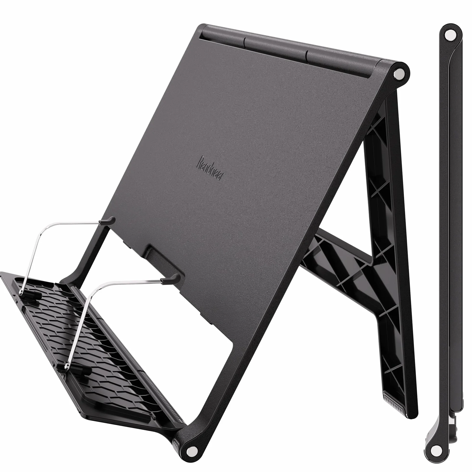 Readaeer - Supporto per libri portatile, con regolazione dell’inclinazione a piacere, per spessi libri di testo, richiudibile, leggero (nero)
