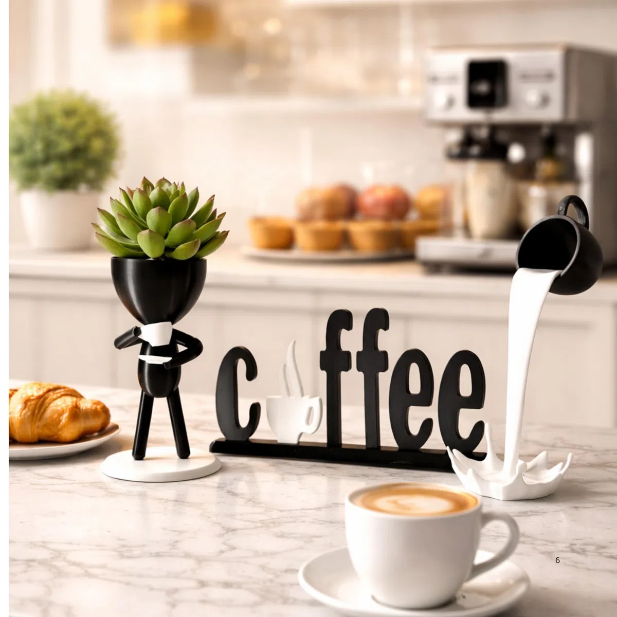Generico Decorazione Angolo Caffè Set 4 Pezzi - Scritta Coffee, Tazza Sospesa, Omino Decorativo - Accessori Arredo Cucina e Bar Moderno