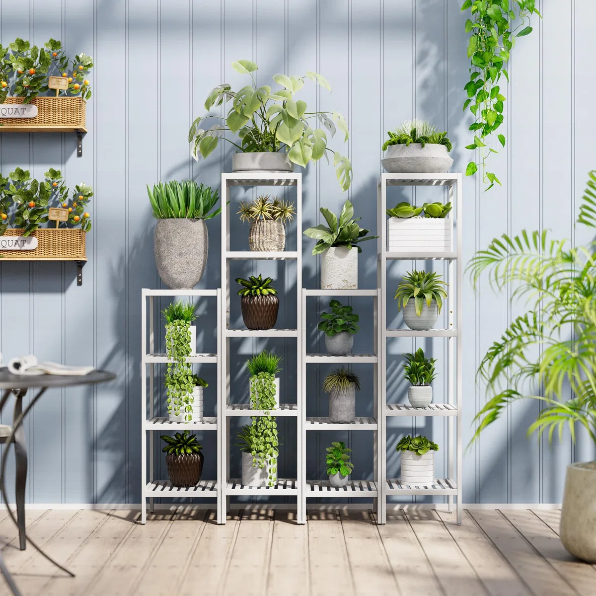 SMIBUY Scaffale per il bagno, organizzatore di scaffali in bambù a 5 livelli, scaffale multifunzionale per soggiorno, camera da letto, cucina (bianco)