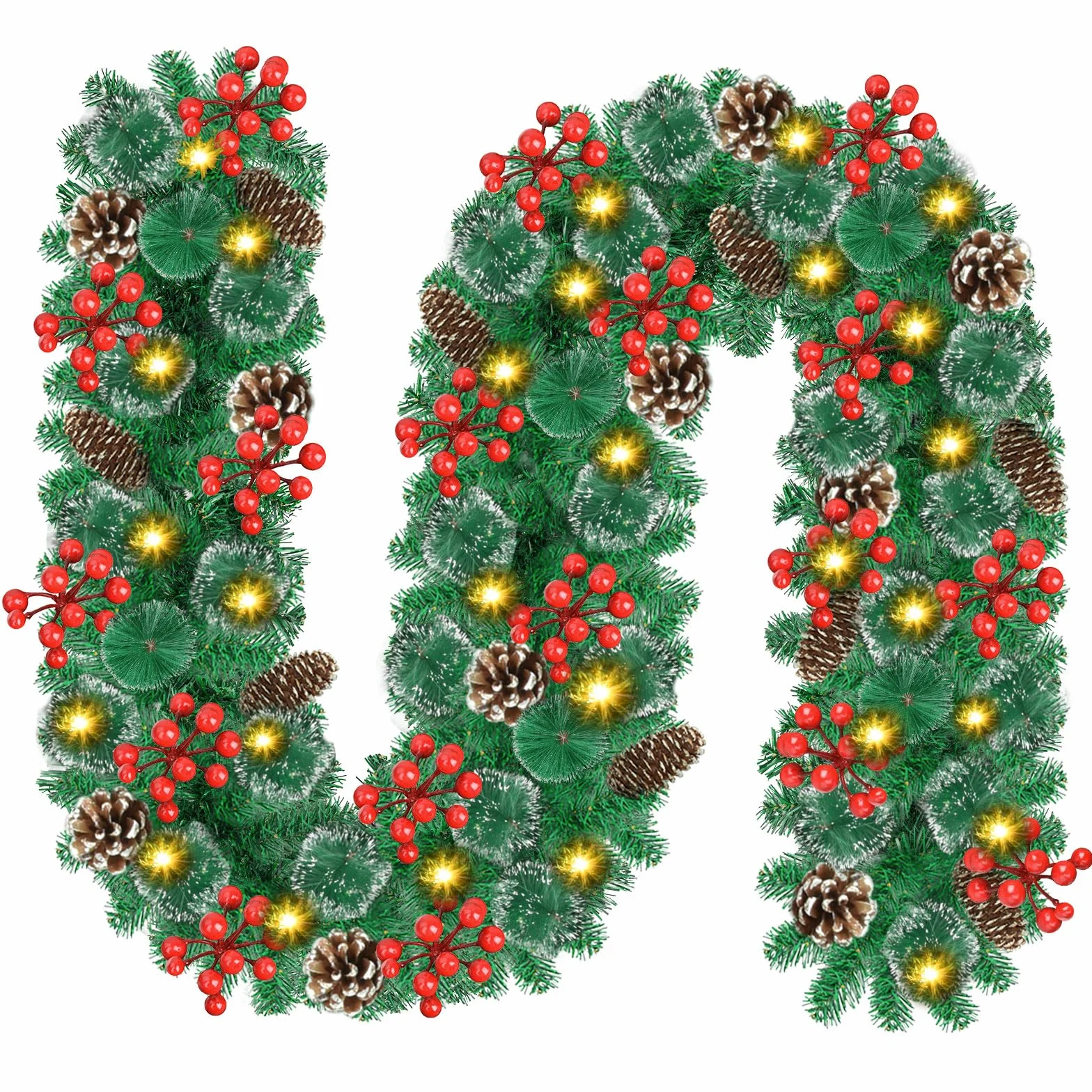 Timiyou Ghirlanda Natalizia 2.7M con 30LEDs, Decorazioni Natalizie con Luci Alimentate a Batterie! Perfetta per Porta, Camino e Scale - Trasforma Il Tuo Natale