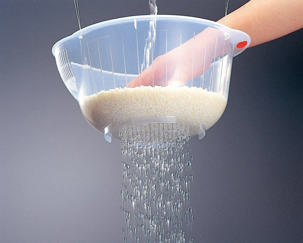 Inomata Japanese Rice Washing Bowl with Side And Bottom Drainers, Trasparente