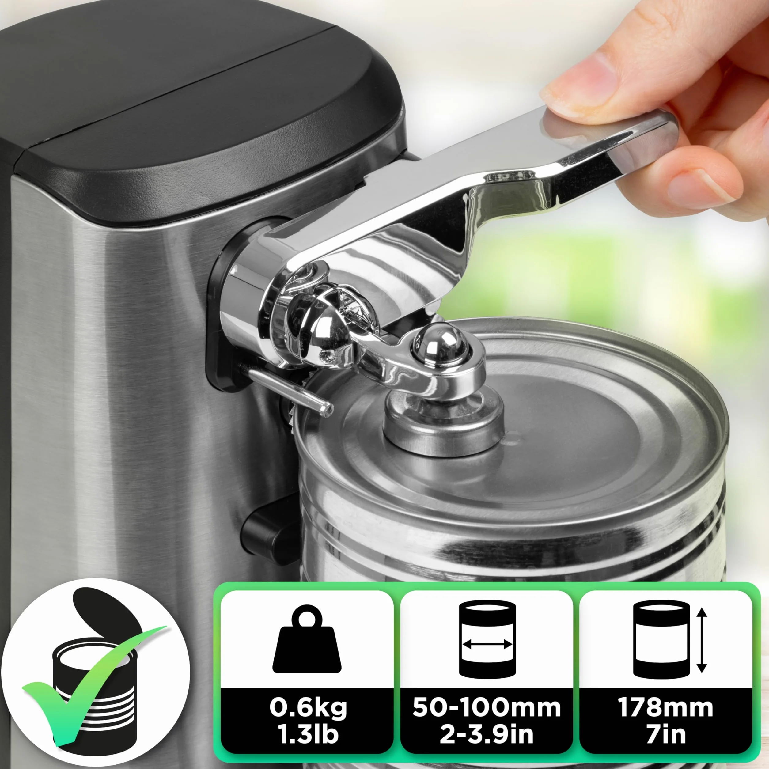 Duronic CO60 Apriscatole Elettrico 50W Automatico, Apri Lattine da Tavolo con Arresto Automatico, Affilacoltelli Integrato, Apribottiglie e Decapsulatore, Can Opener, Facile per Anziani
