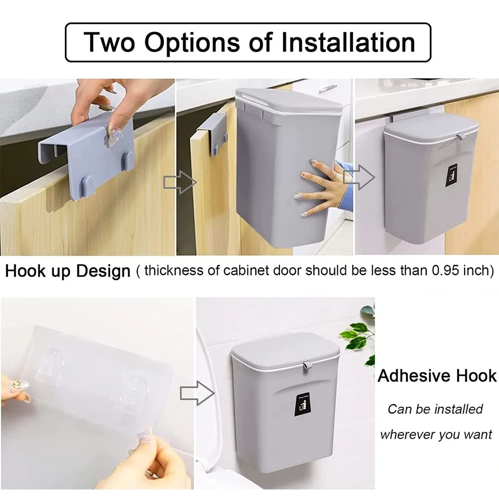 OHMG Pattumiera per compost da cucina, 9 l, piano di lavoro o sotto il lavandino, piccola pattumiera sospesa con coperchio per bagno e camera da letto, secchio per compost per interni