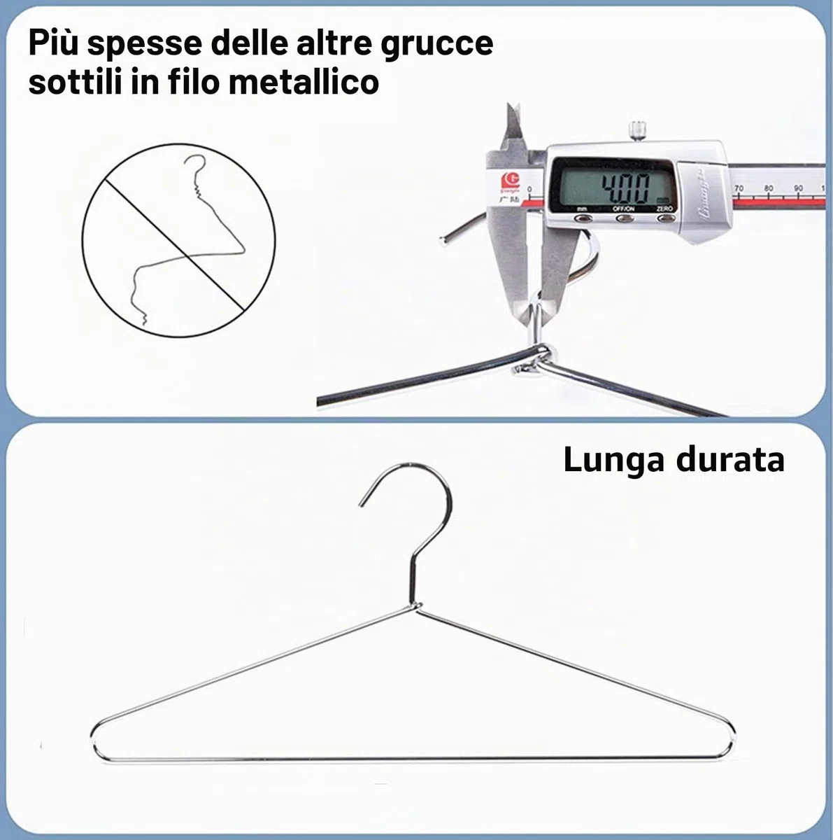 Amber Home 10 Pezzi 43cm di Grucce Appendiabiti in Ferro Metallico Cromo per Completo, Magliette, Camicie, Giacche, Abiti, Vestito, Scanalature Antiscivolo, Forte e Resistente