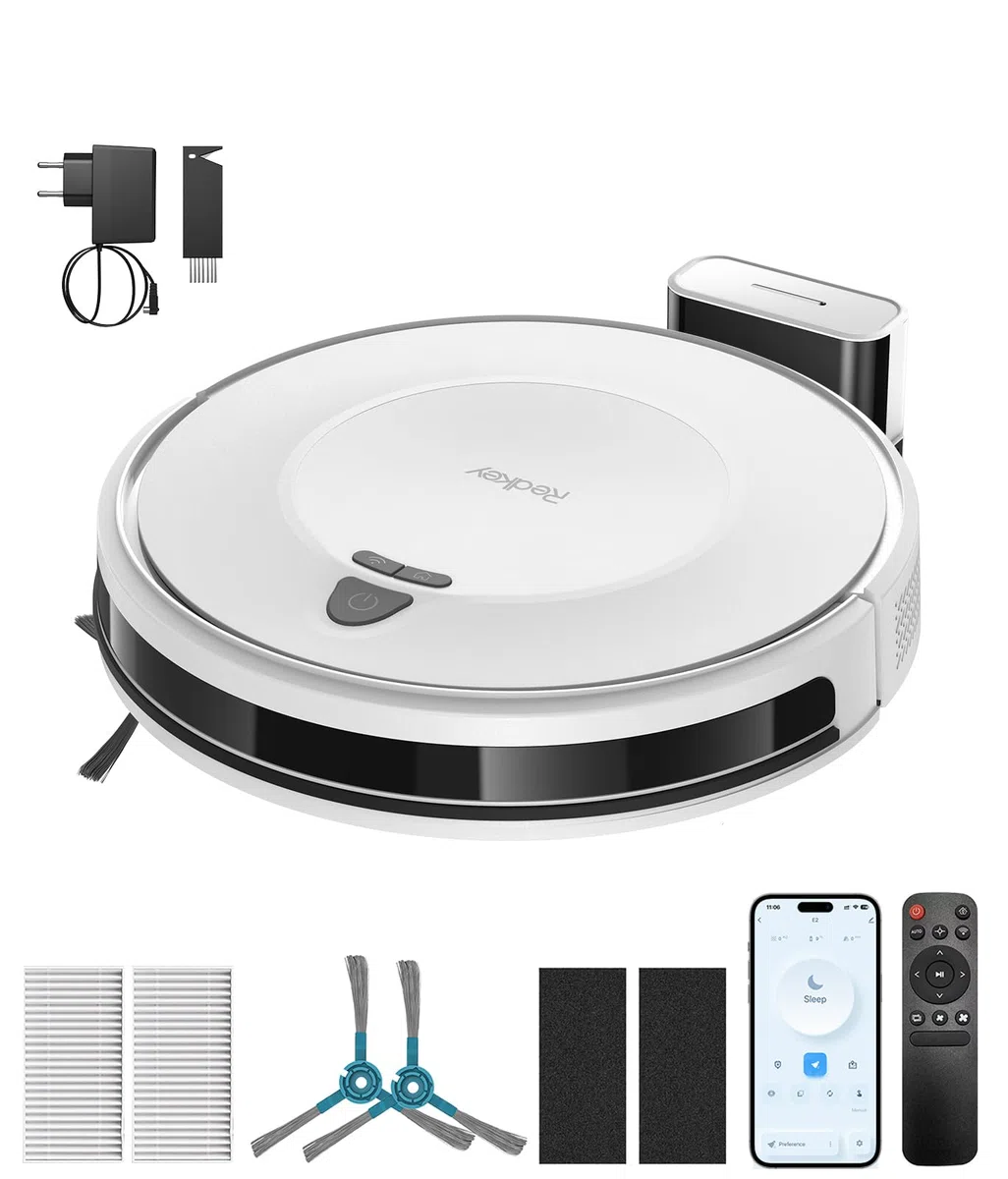 Redkey E6 Robot Aspirapolvere con 7000 Pa, Fino a 170 Min Autonomia, Navigazione Dinamica, Aspirapolvere Robot con Base di Ricarica, Telecomando e APP, Ideale per Peli Animali, Tappeti, Pavimenti Duri