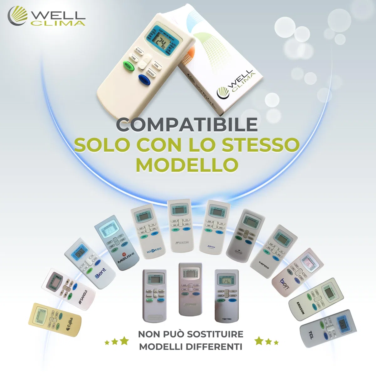 Wellclima Telecomando GYKQ-03 per Condizionatori, Sostituisce lo Stesso Modello per De Longhi per Hokkaido per Tudor per Zephir per Airton per Kendo per Mizushi per Tectro per Bent per Sekom ed Altri