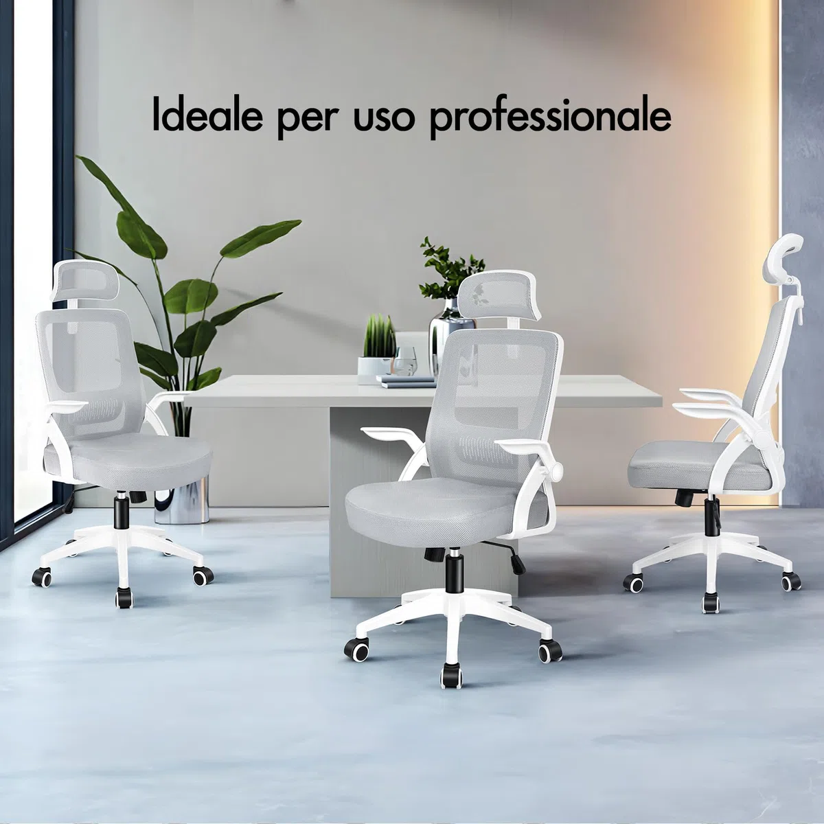 ALFORDSON Sedia da Ufficio Scrivania Ergonomica, Con Braccioli Pieghevoli, Sedile Imbottito e Schienale in Rete Traspirante, Girevole con Ruote, Funzione Oscillante, Portata 180 kg(Bianca e grigia)