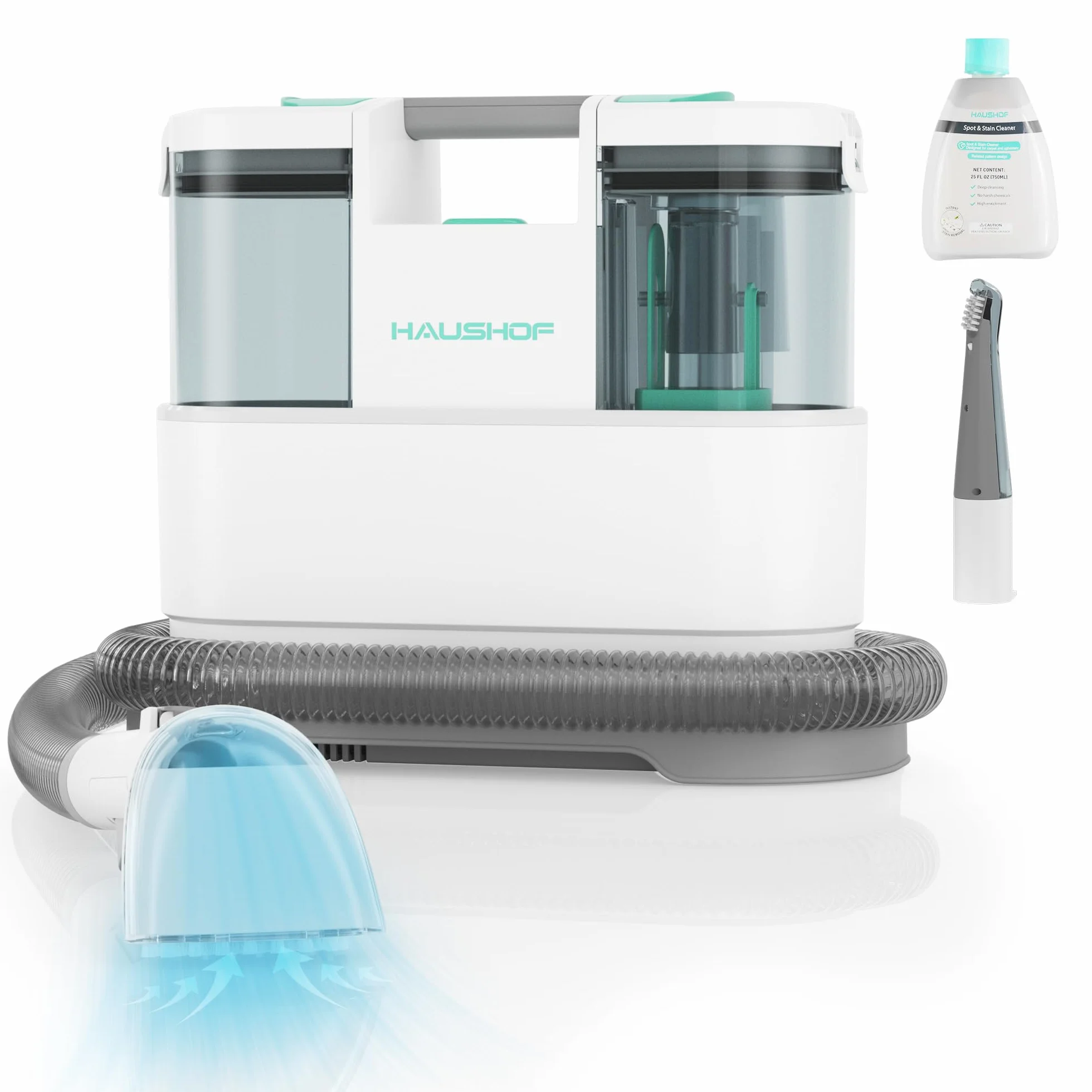 HAUSHOF StainZapper Pro - Lavatappeti Portatile 450W 11,5kPa, 1,5L lava tappezzeria ad Acqua con Detergente e Spazzola per Giunti, lava divano per Pulire Divano, Sedili Auto, Moquette e Tappeti