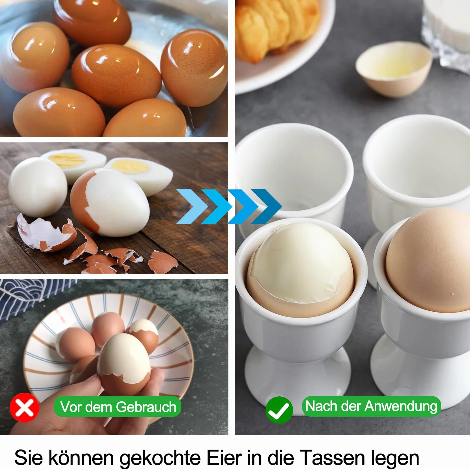 6 Portauova Porcellana Bianca - 7 x 5,2cm Supporti Ceramica per Colazione Uova Sode o alla Coque - per Cucina Casa Ristorante