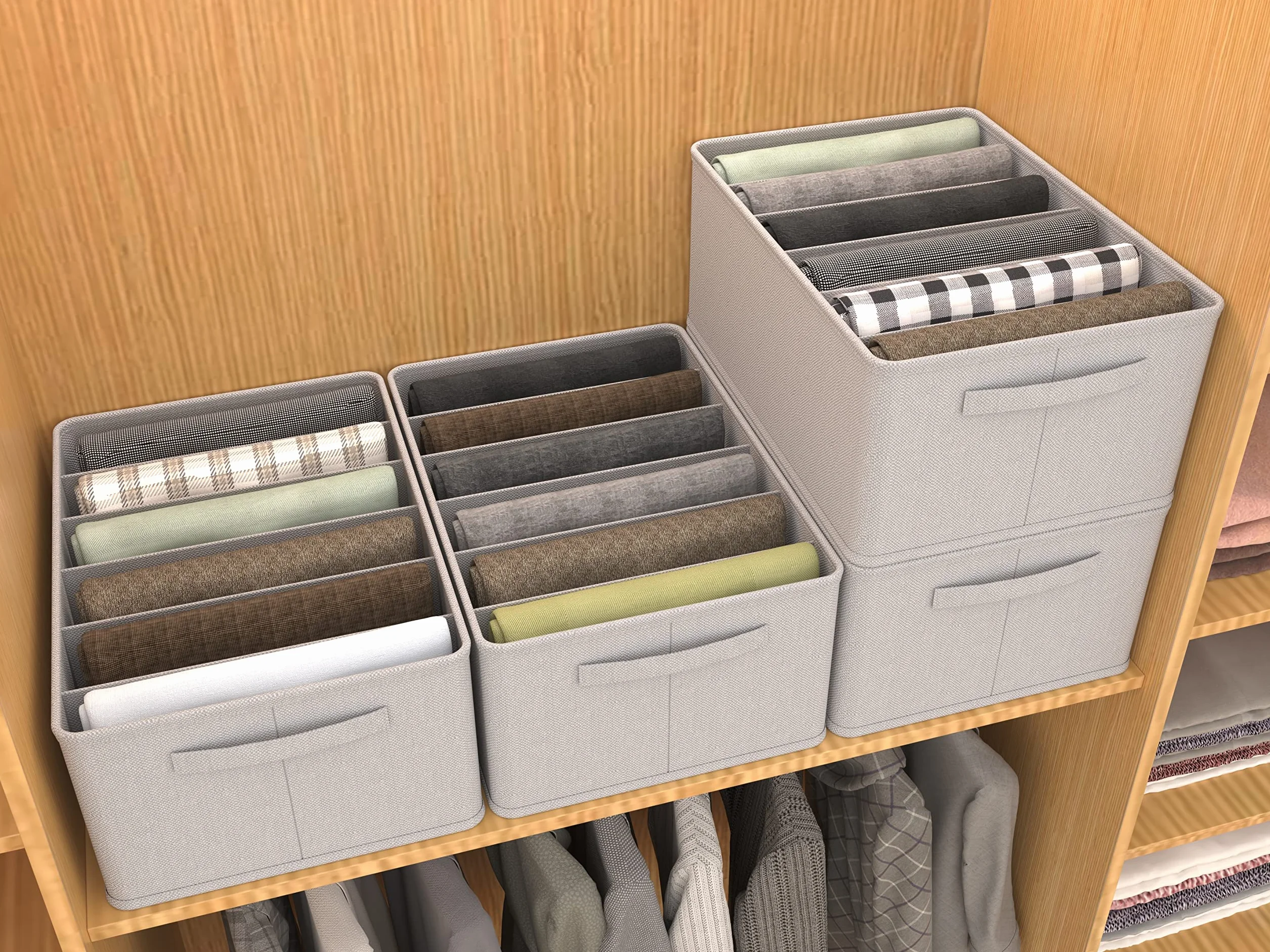 3 Pezzi Organizer Armadio Cassettiera per Jeans Organizer per cassetti impilabile e robusto Contenitori per armadio salvaspazio più spessi Scatole Portaoggetti con 8 Scomparti per Jeans, Maglione