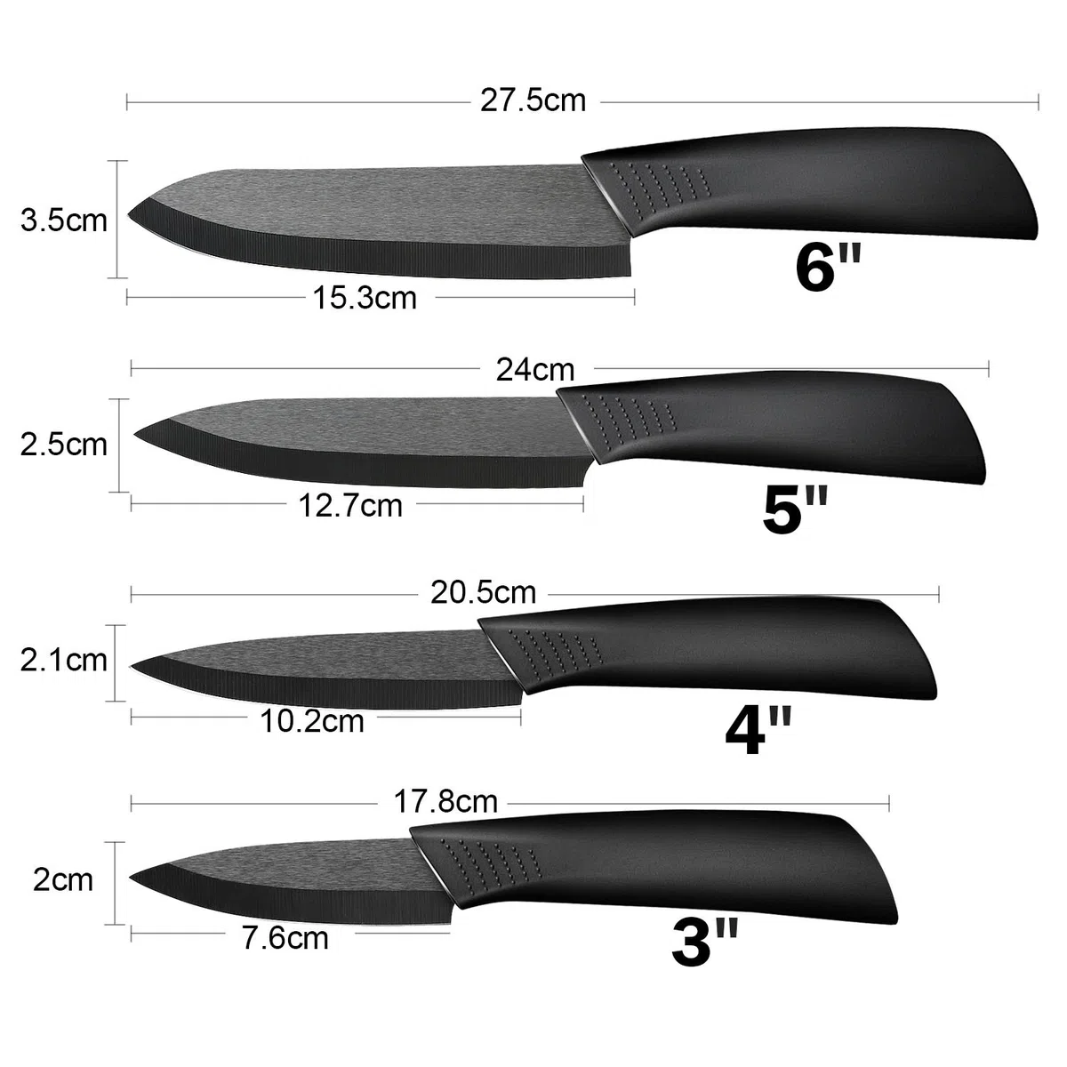 Ballery Set Coltelli da Cucina, Coltelli Ceramica Cucina Professionale Chef Coltello da Cucina, Coltelli Ceramica con Guaina Protettiva, Nera Set di 5