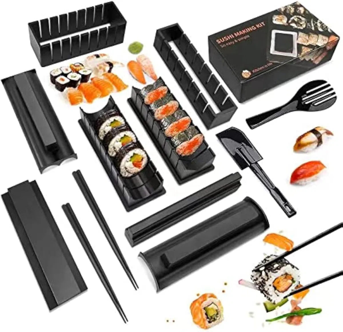 Kit Maker Sushi Stampi per Preparazione Set Rulli per Riso Cucina DIY Completo Adatto per Principianti (12 Pezzi)