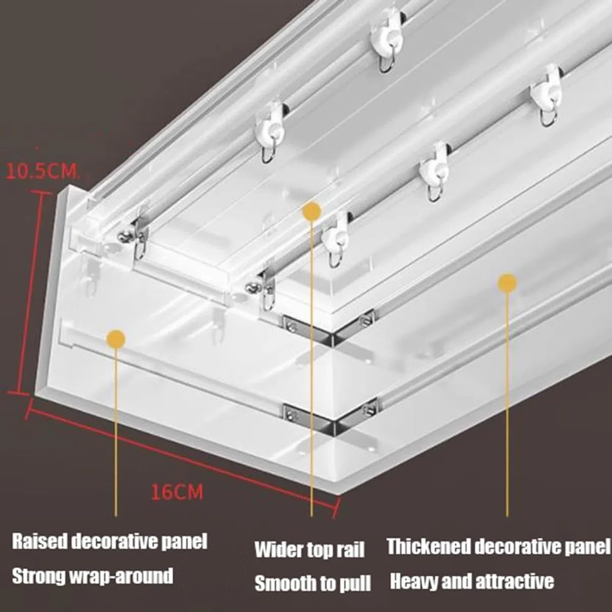 Sistema di binari per tende, montaggio a soffitto a doppio binario per tende, design a scatola in metallo per una facile installazione