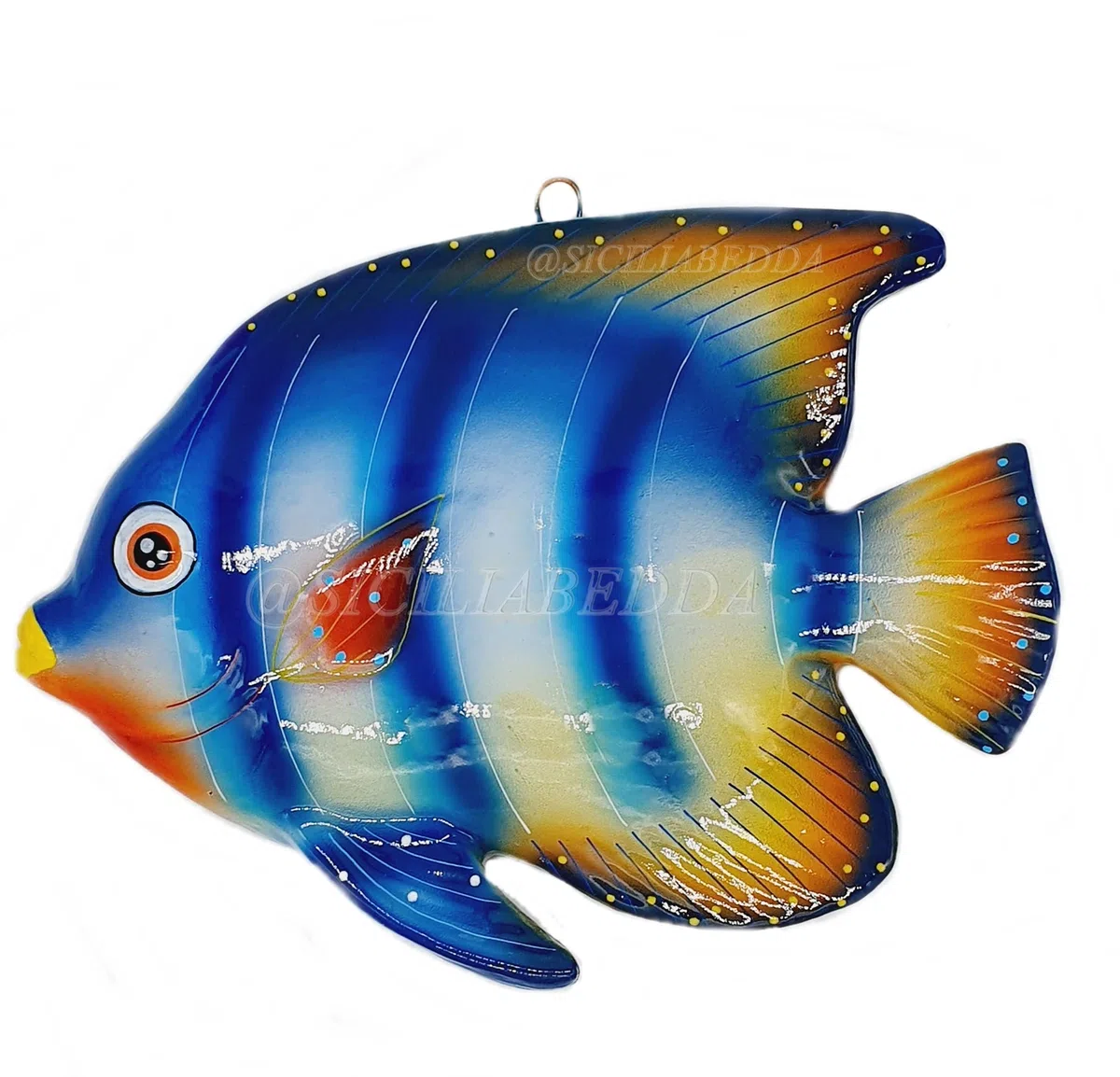 sicilia bedda - PESCI IN CERAMICA SICILIANA da Parete - Prodotti Artigianali realizzati a Mano (27x18, Pesce Tropicale Azzurro)