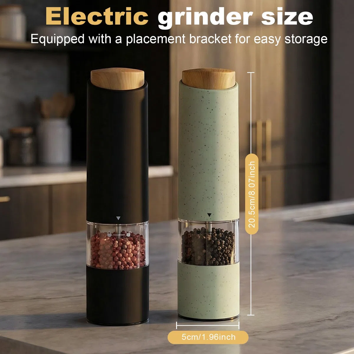 2 Pezzi Macina Sale e Pepe,Macina pepe elettrico,Macina sale elettrico,Elettrico a Batteria Macinaspezie,Rugosità regolabile,Luce LED,Nucleo macinante in ceramica,Perfetto per cucina (Verde)