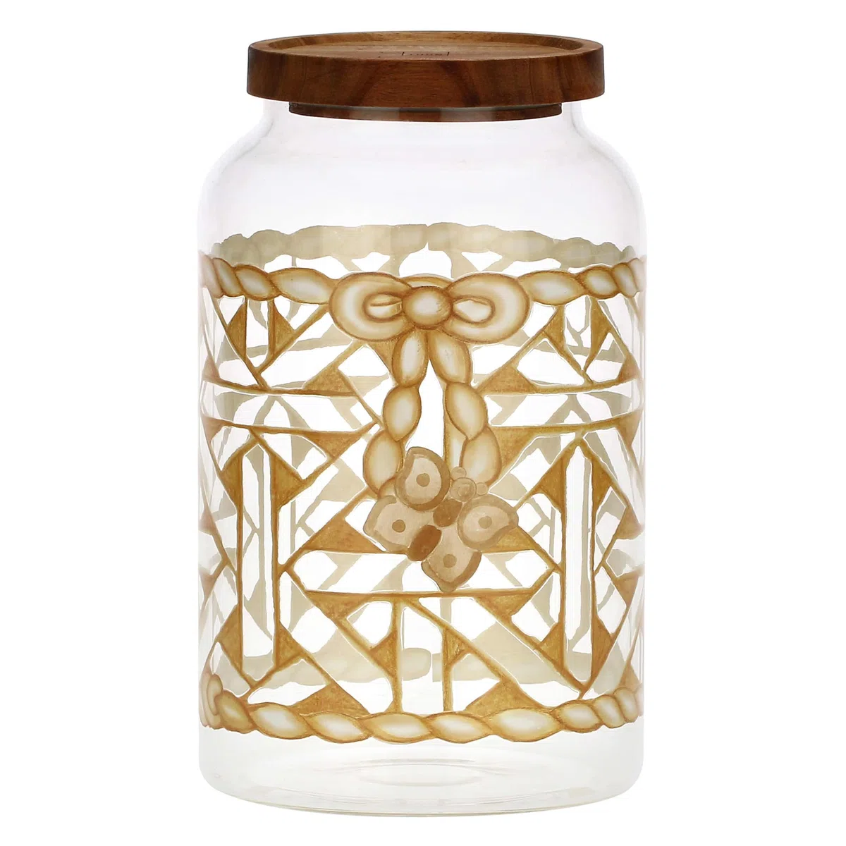 THUN, Biscottiera e Barattolo in Vetro, Tappo in Acacia, Guarnizione in Silicone, Linea AbbracciAMI, Biscottiera da Collezione, Idea Regalo per Natale, 3 L, Ø 14 cm, 23.3 cm h con tappo