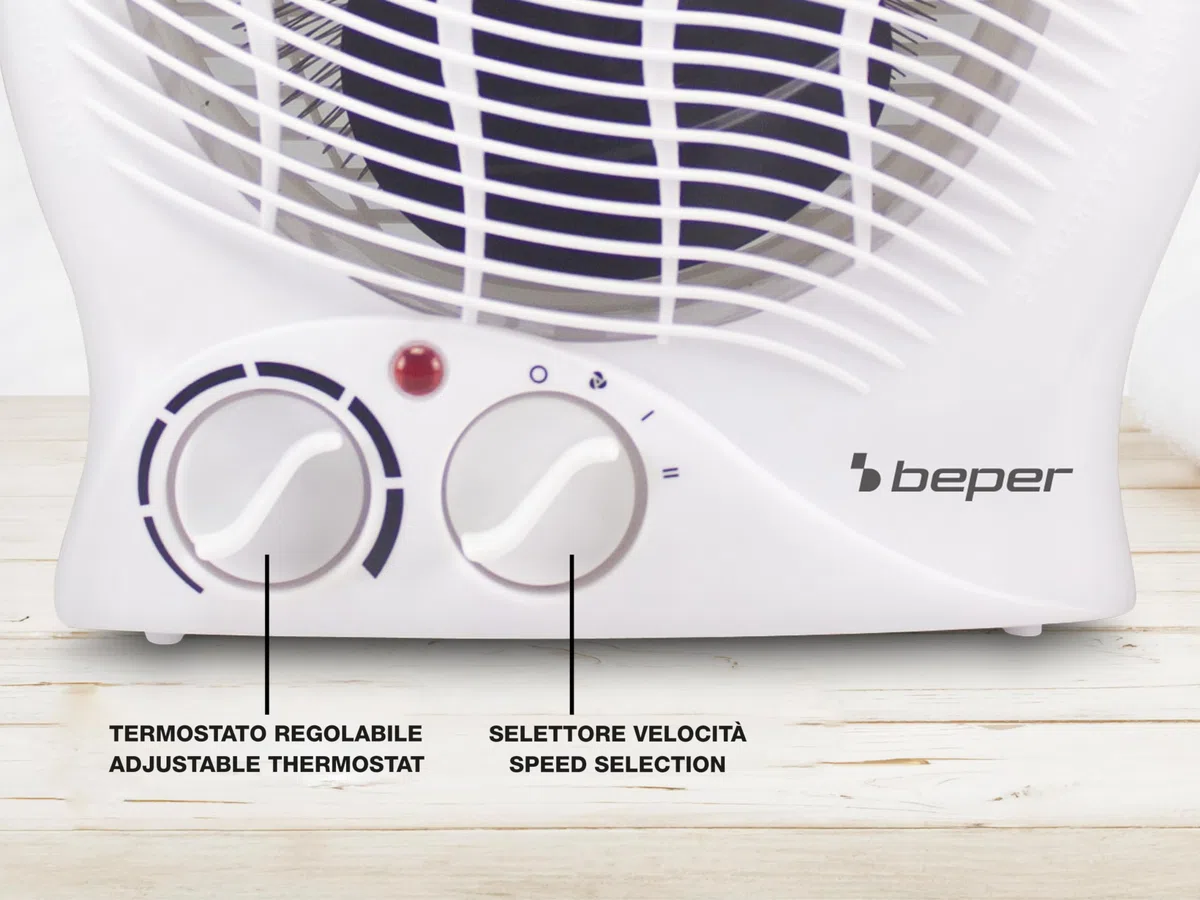 BEPER P203TER202 Termoventilatore, 2000W, 2 Potenze selezionabili, Termoventilatore compatto con Termostato regolabile, Modalità Eco e Autospegnimento, Bianco