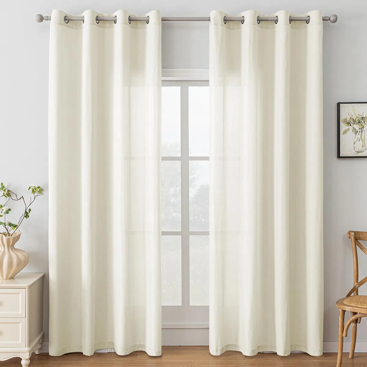 Ystyle Tende per Interni 2 Pezzi 140x245 CM, Tende Camera da Letto Soggiorno, Tende Moderne per Salotto Casa Finestra, Tenda Trasparenti Voile Semi Eleganti con Anelli, Beige
