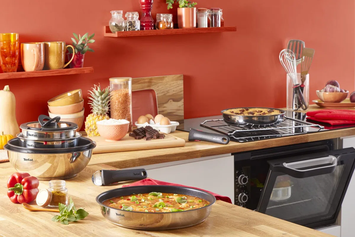 Tefal Emotion Ingenio - Set di 3 padelle ad induzione in acciaio inossidabile, misure 24/28 cm e un manico, colore argento