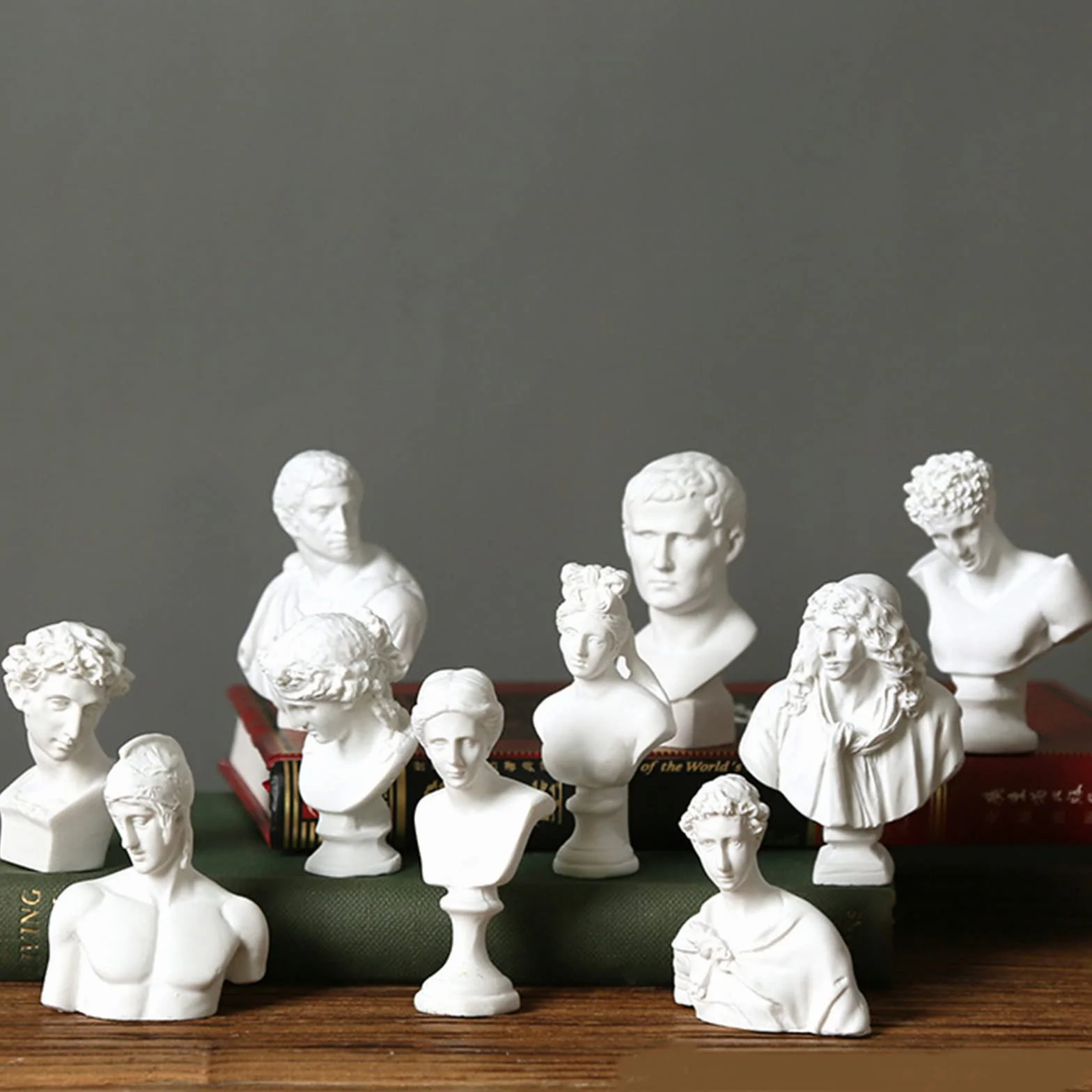 10Pcs Classic Mini 2.7" Statue Busto Greco Famoso,Scultura in Resina Figurine Piccola Testa Statua Ragazzi Ritratti Mestieri per Casa Ufficio Decorazione,Artista Schizzo Disegno Vernice Spray