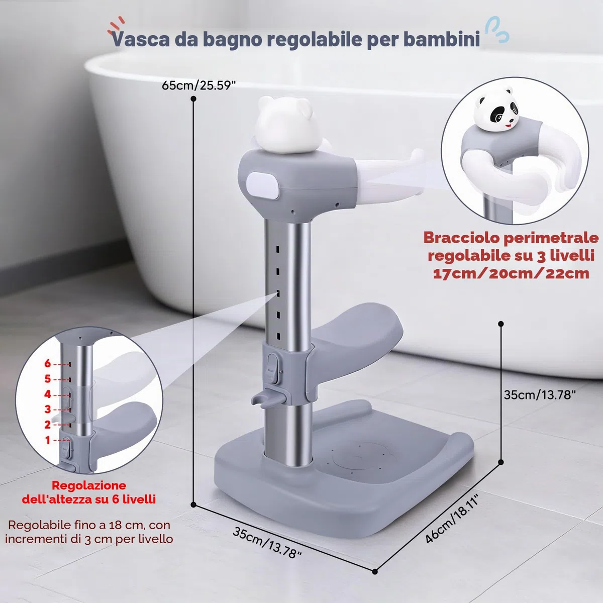 Supporto Doccia Bambini In Piedi, torre da bagno regolabile per bambini per alzarsi in piedi per alzarsi in piedi,Maniglia di Sicurezza per Bambini da 8 a 36 Mesi,per neonati e bambino