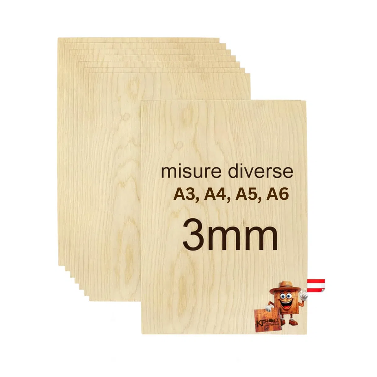 10 pezzi fogli di compensato di betulla (A3, 420 x 297 x 3 mm), di alta qualità, per lavori di bricolage, tagli in legno, modellismo